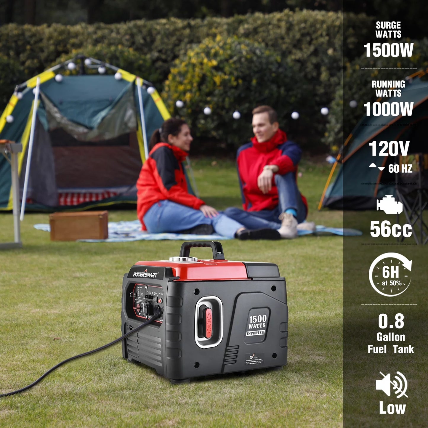 1500W Gas Inverter Generator with Recoil Start: Portable & Quiet Solution for Camping & Home